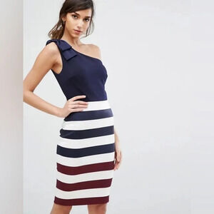 Ted Baker Hilila Rowing Stripe One Shoulder Dress Navy Multi Cocktail Party 2